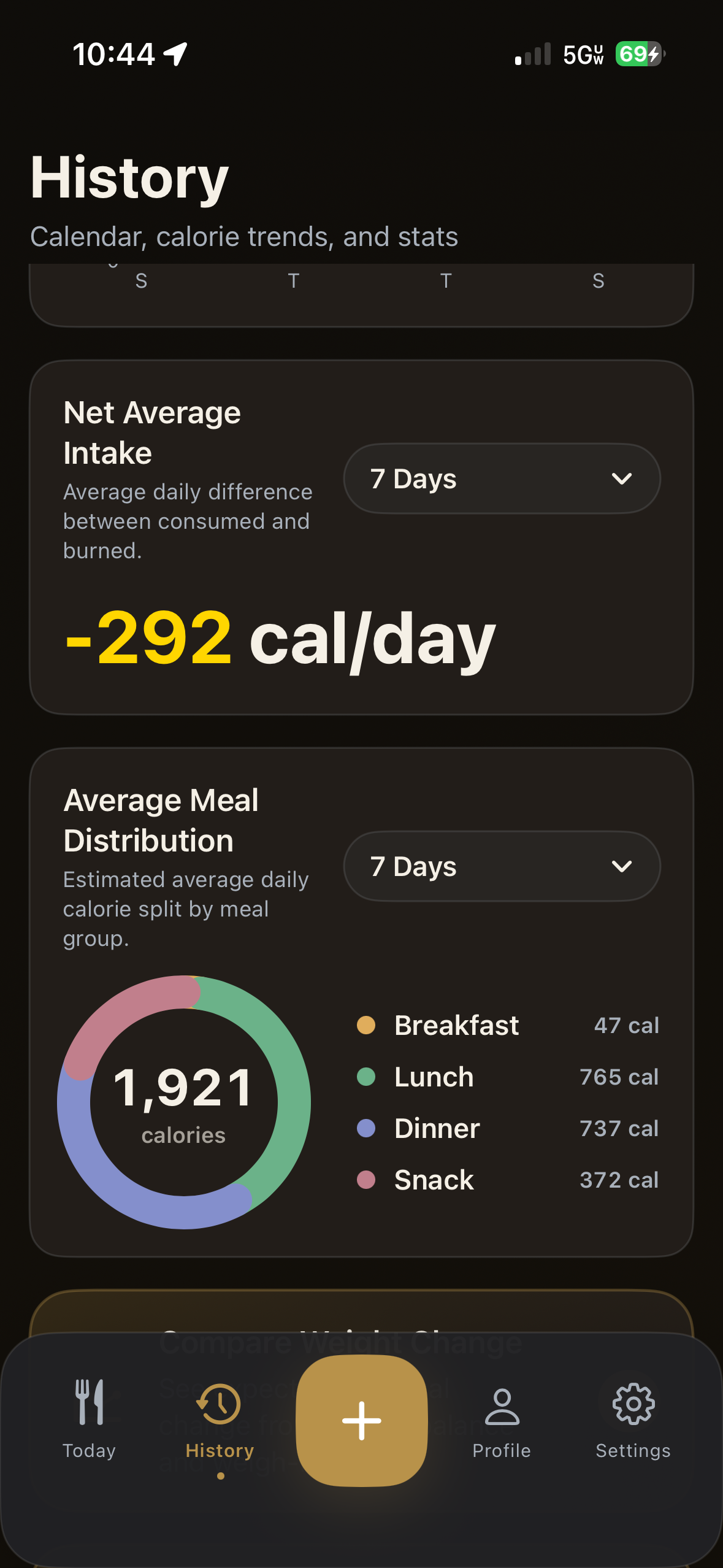 History summary screen