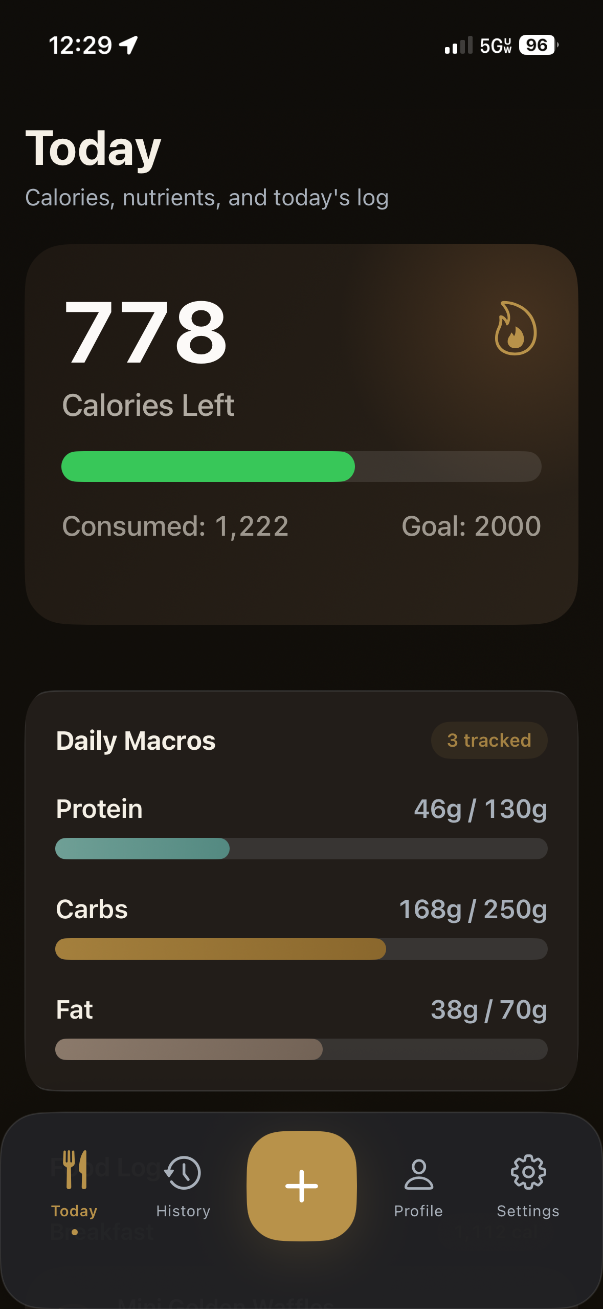 Today calorie dashboard